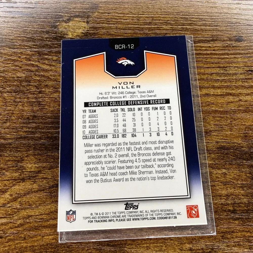 2011 Bowman Chrome Von Miller Gold Rookie Preview BCR-12 Broncos RC